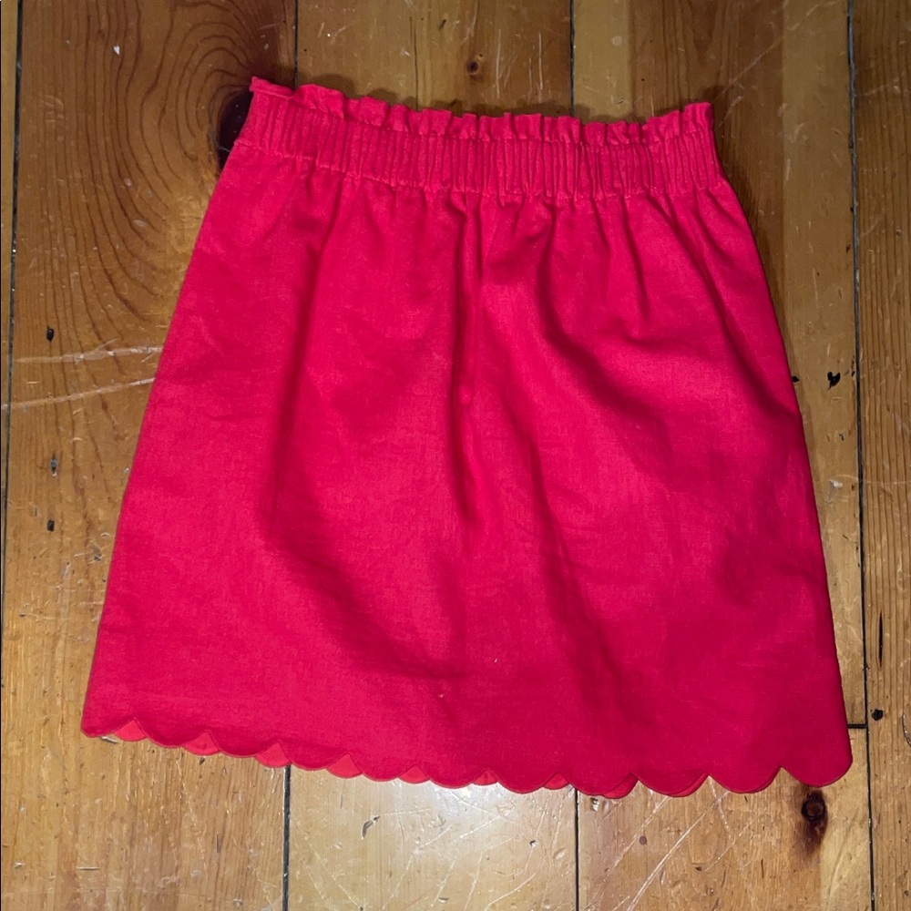 J. Crew Vibrant Red Mini Skirt with Scalloped Hem